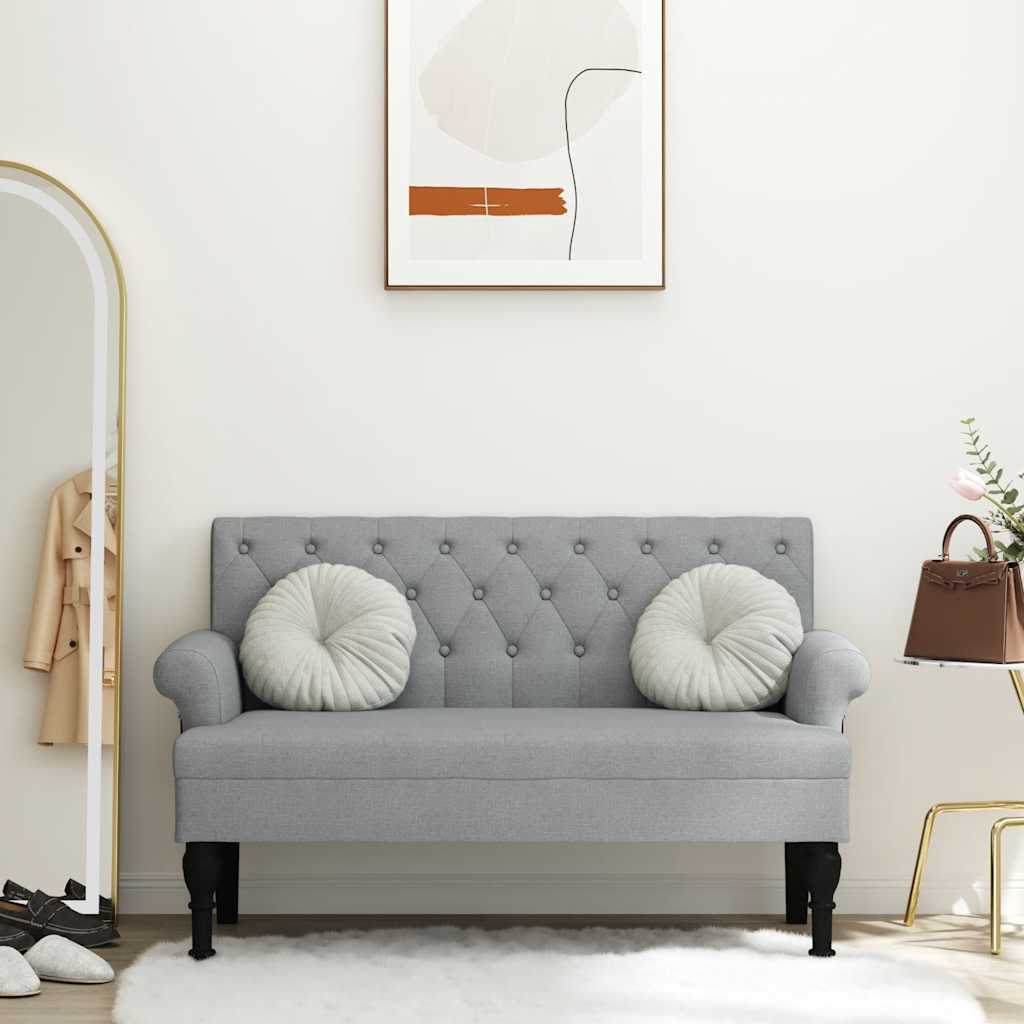 Világosszürke szövet pad háttámlával 120 x 62 x 75,5 cm