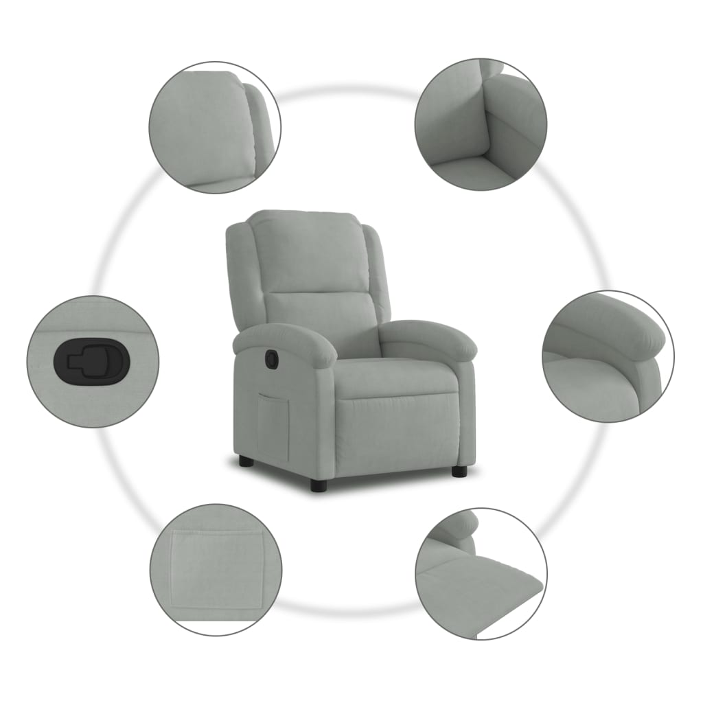 Világosszürke bársony relaxfotel 7