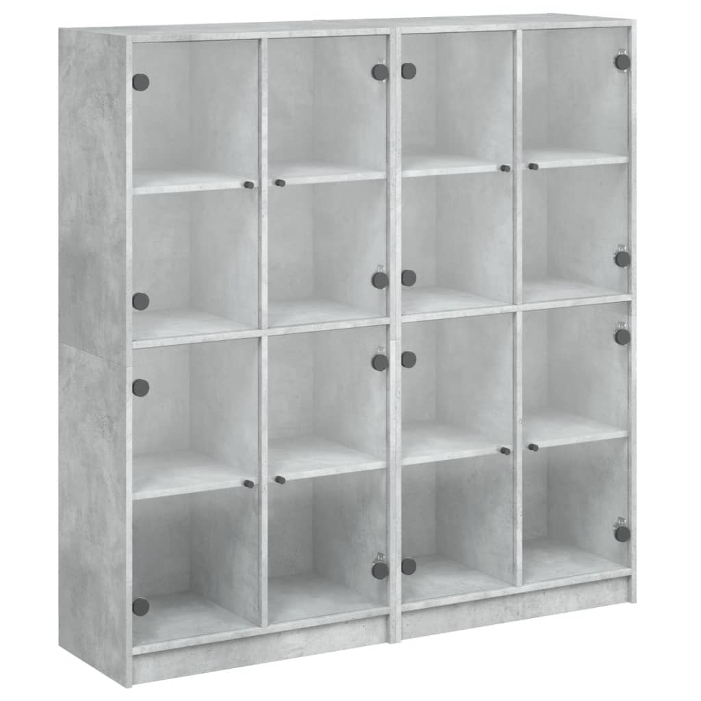 Betonszürke szerelt fa könyvespolc ajtókkal 136 x 37 x 142 cm 2