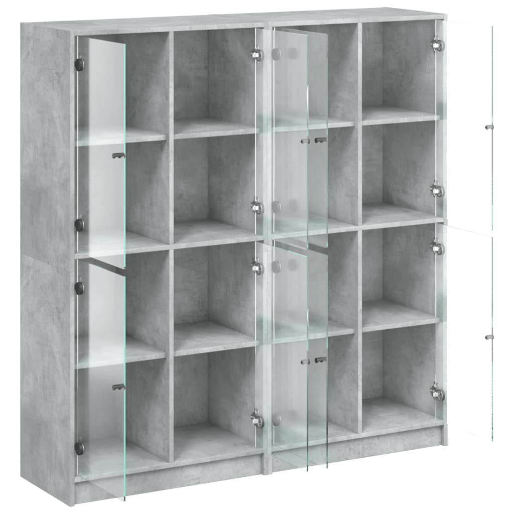 Betonszürke szerelt fa könyvespolc ajtókkal 136 x 37 x 142 cm 6