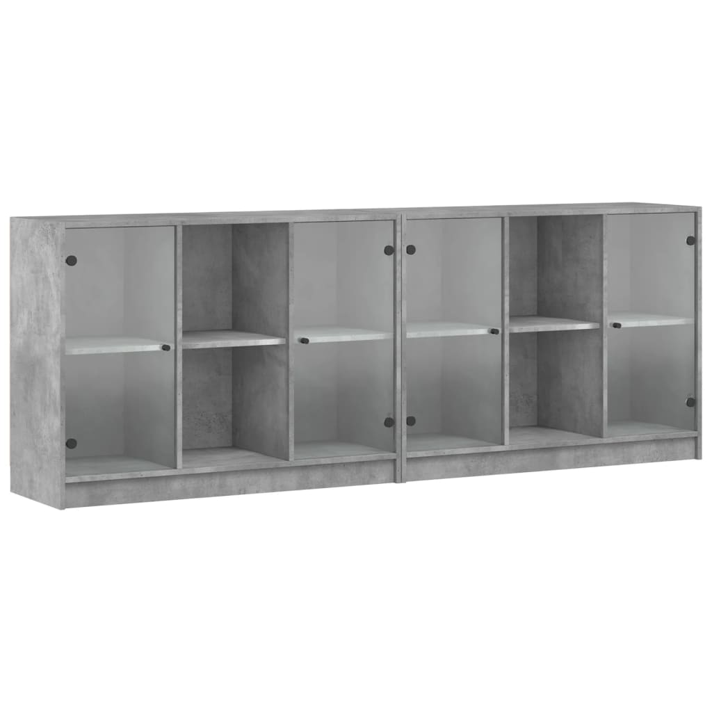 Betonszürke szerelt fa könyvespolc ajtókkal 204x37x75 cm 2
