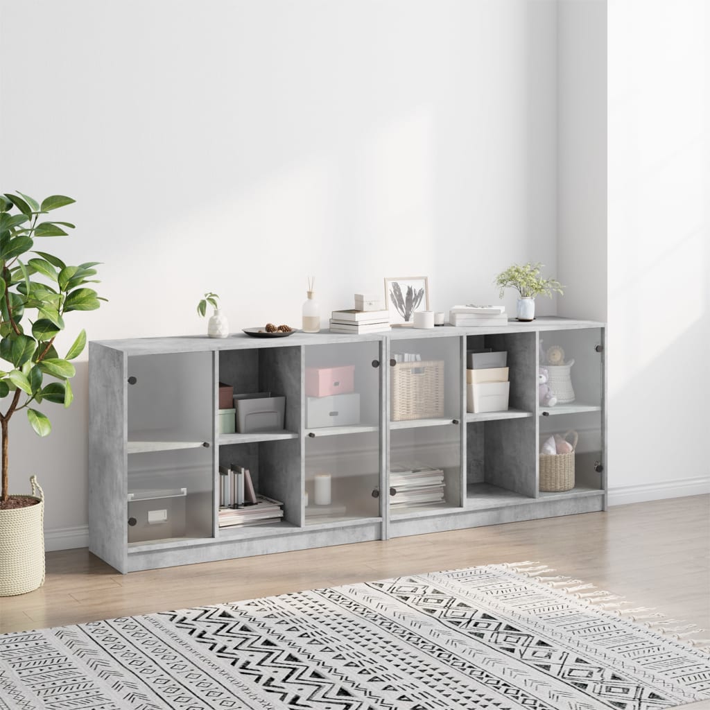 Betonszürke szerelt fa könyvespolc ajtókkal 204x37x75 cm 3