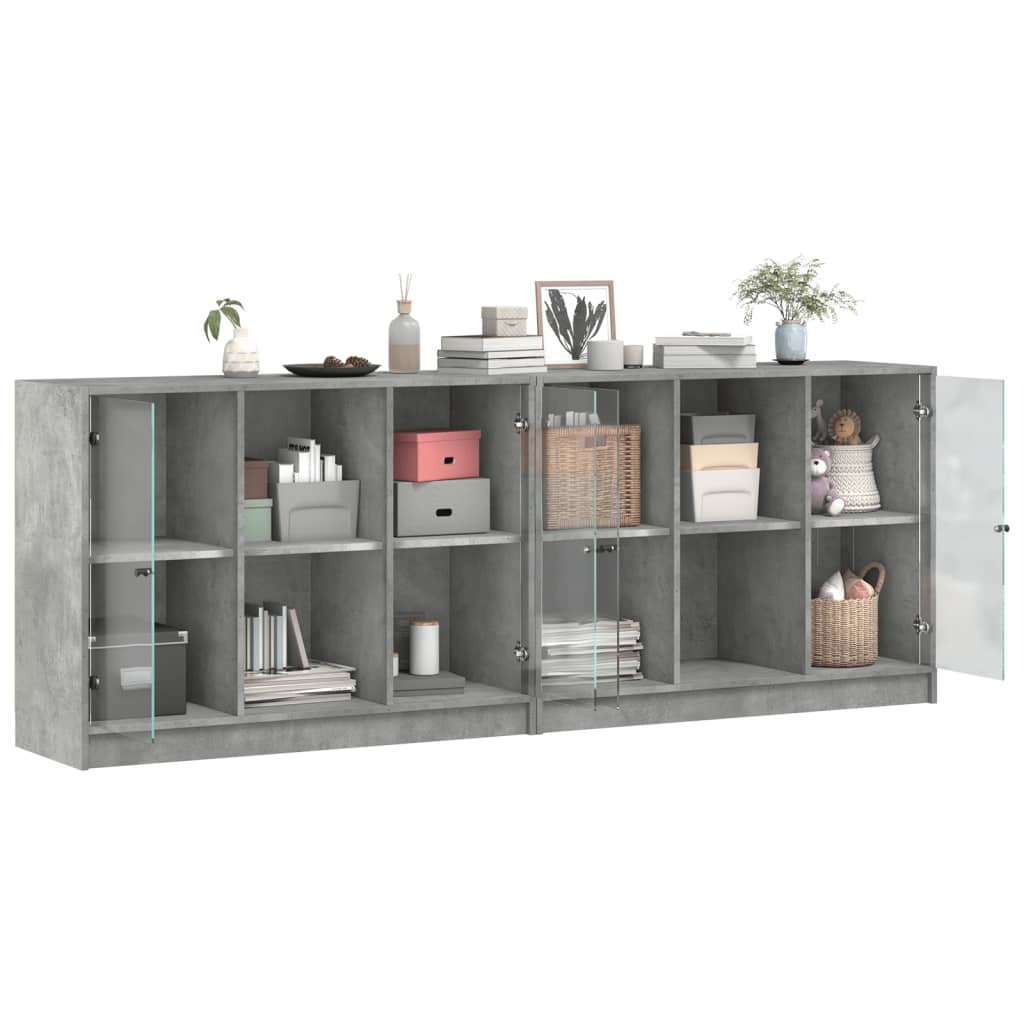 Betonszürke szerelt fa könyvespolc ajtókkal 204x37x75 cm 8