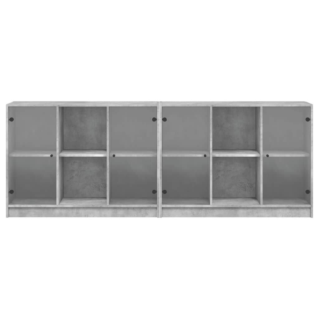 Betonszürke szerelt fa könyvespolc ajtókkal 204x37x75 cm 4