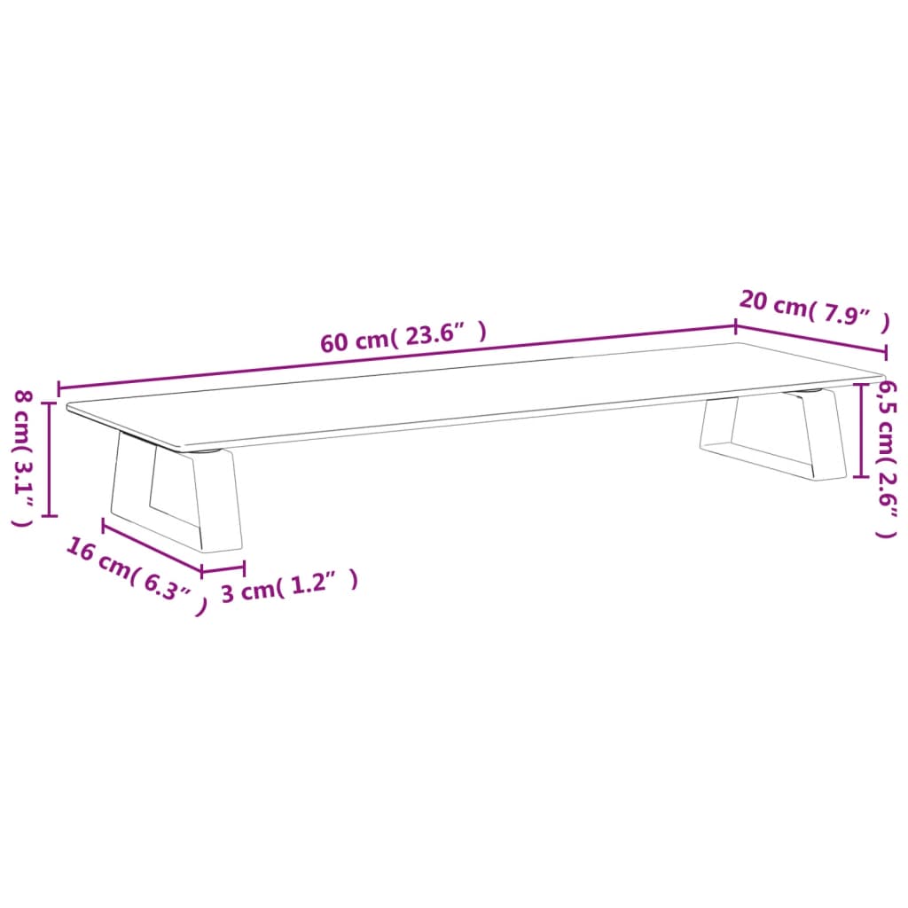 Fekete edzett üveg és fém monitorállvány 60 x 20 x 8 cm 8