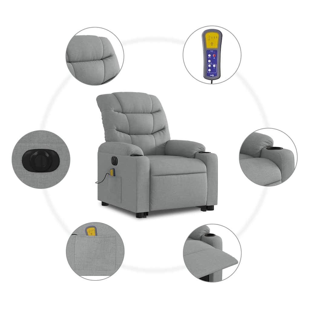Világosszürke szövet dönthető elektromos álló masszázsfotel 8