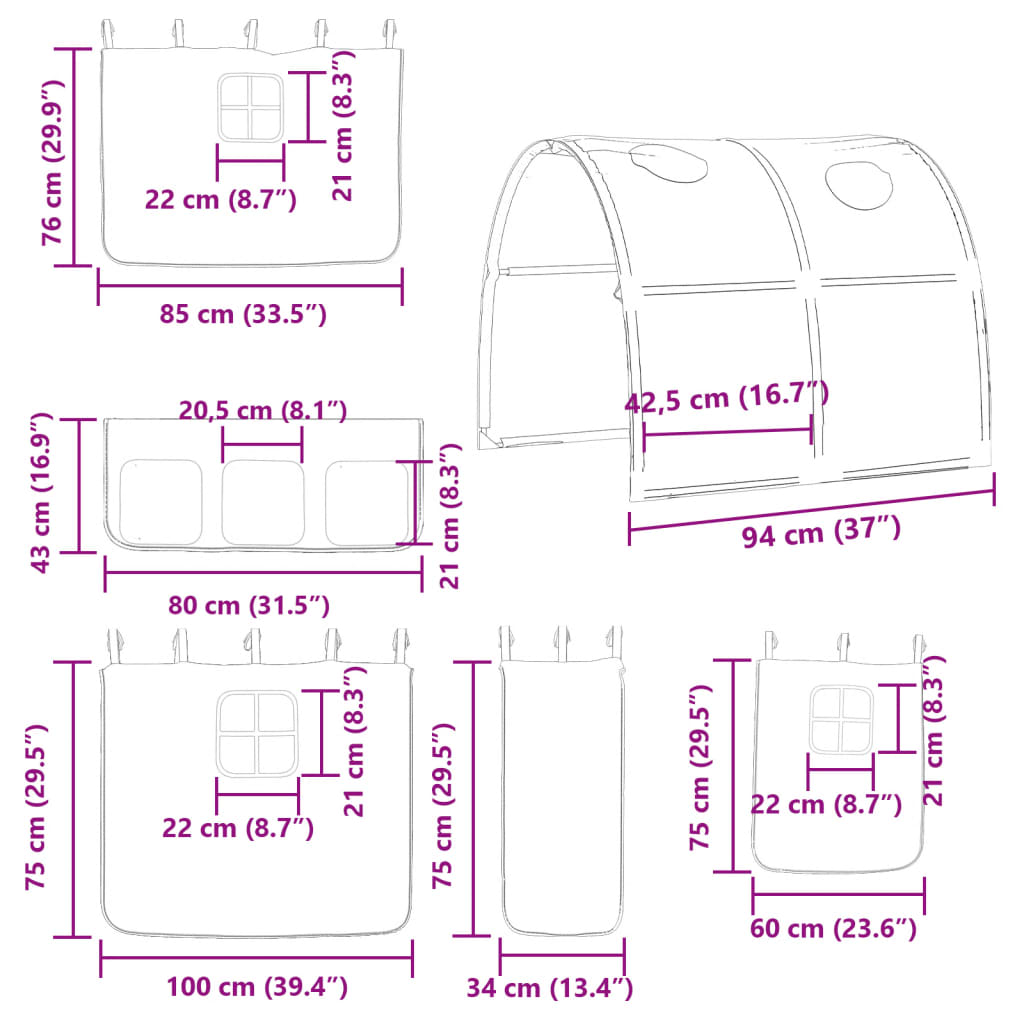 Kék tömör fenyőfa gyerek galériaágy alagúttal 80 x 200 cm 15
