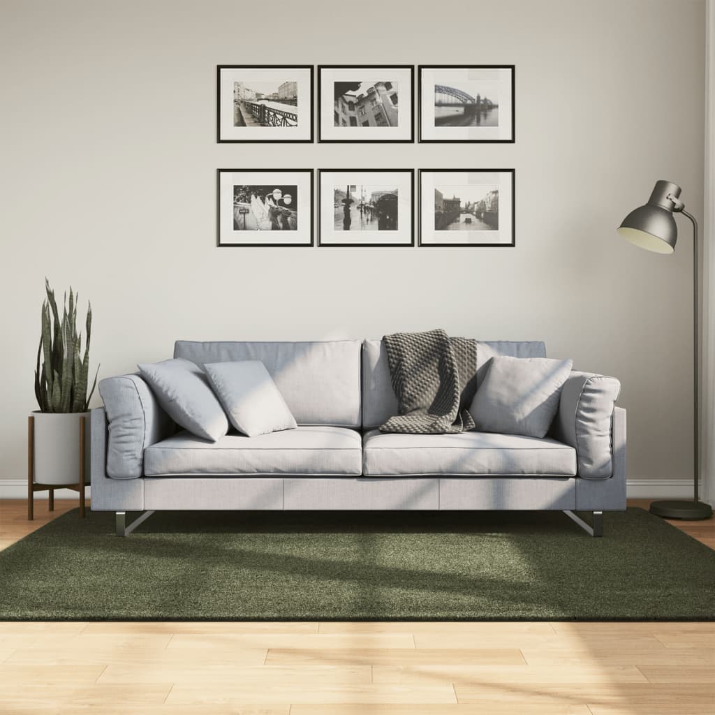 HUARTE erdőzöld rövid szálú puha és mosható szőnyeg 140x200 cm