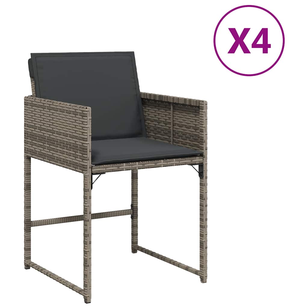 4 db szürke polyrattan kerti szék párnával 2