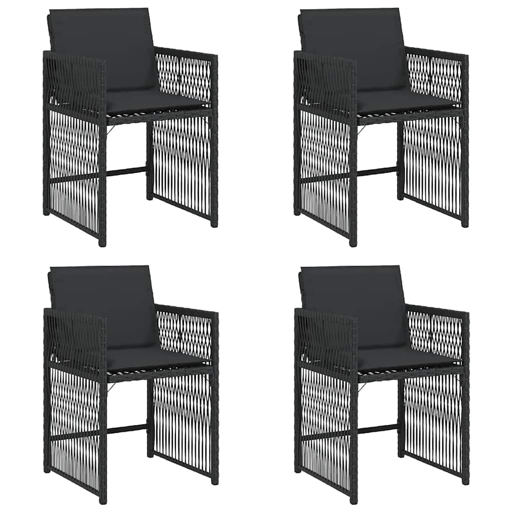 4 db fekete polyrattan kerti szék párnával 2