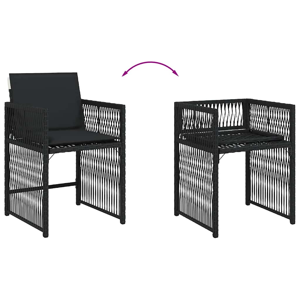 4 db fekete polyrattan kerti szék párnával 8