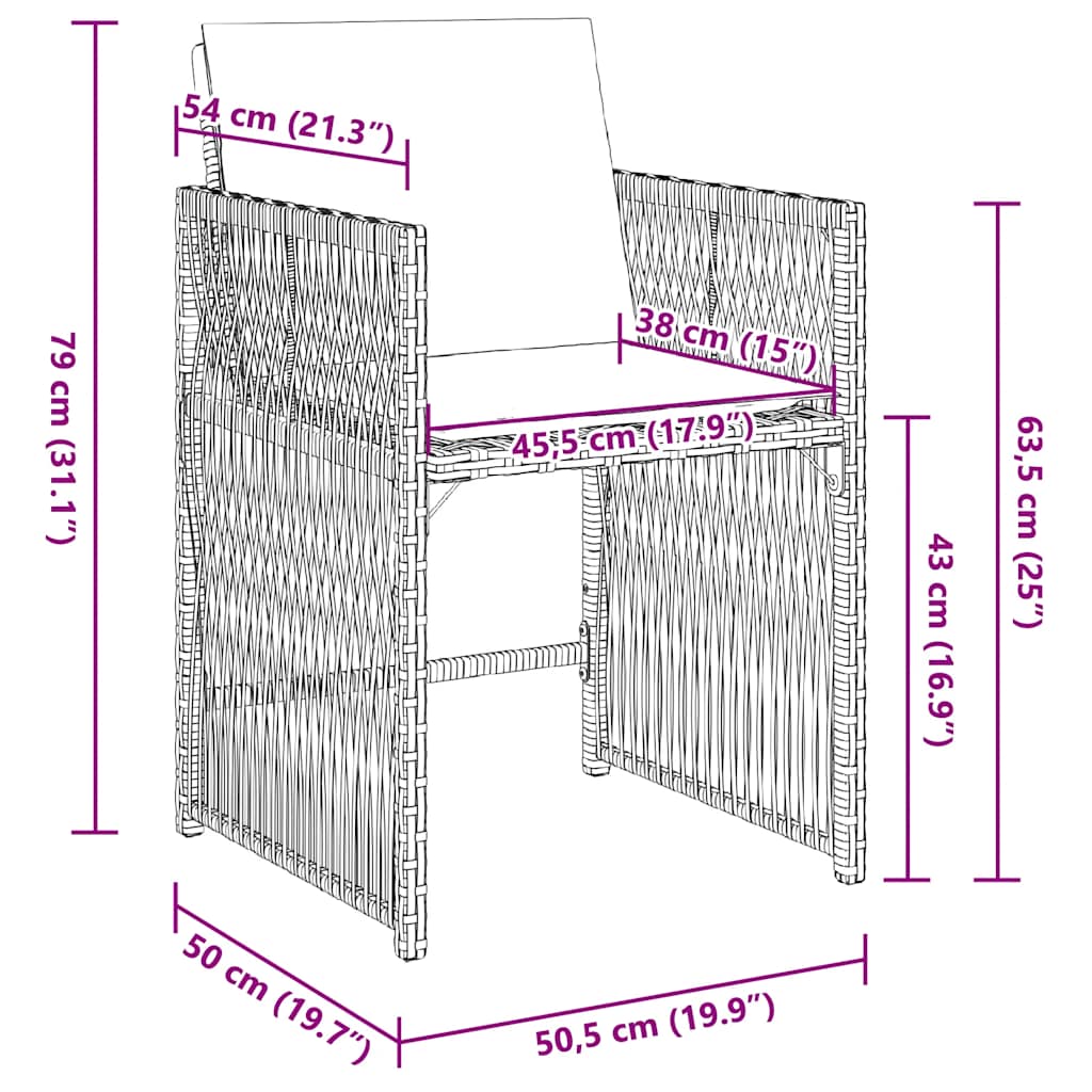 4 db fekete polyrattan kerti szék párnával 11