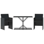 3 részes fekete polyrattan bisztrógarnitúra párnával 2