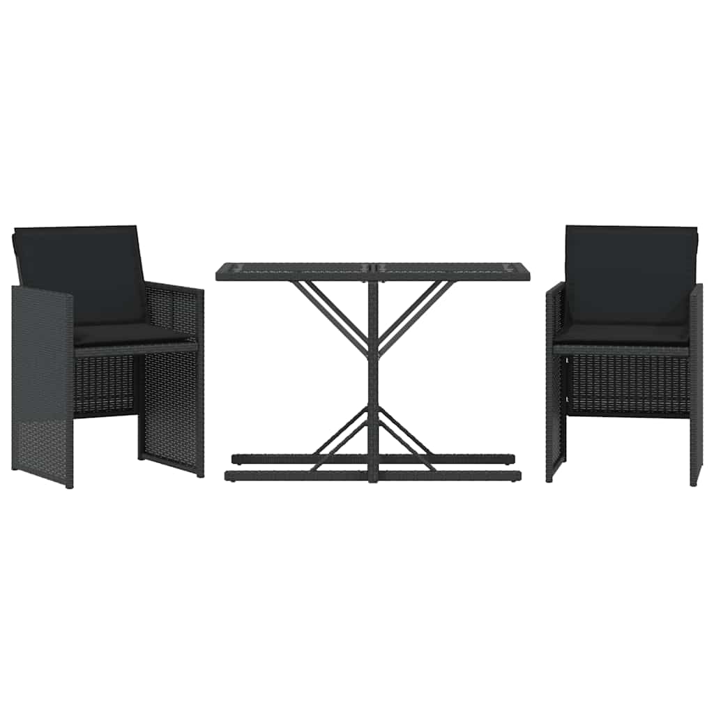 3 részes fekete polyrattan bisztrógarnitúra párnával 2