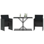 3 részes fekete polyrattan bisztrógarnitúra párnával 3