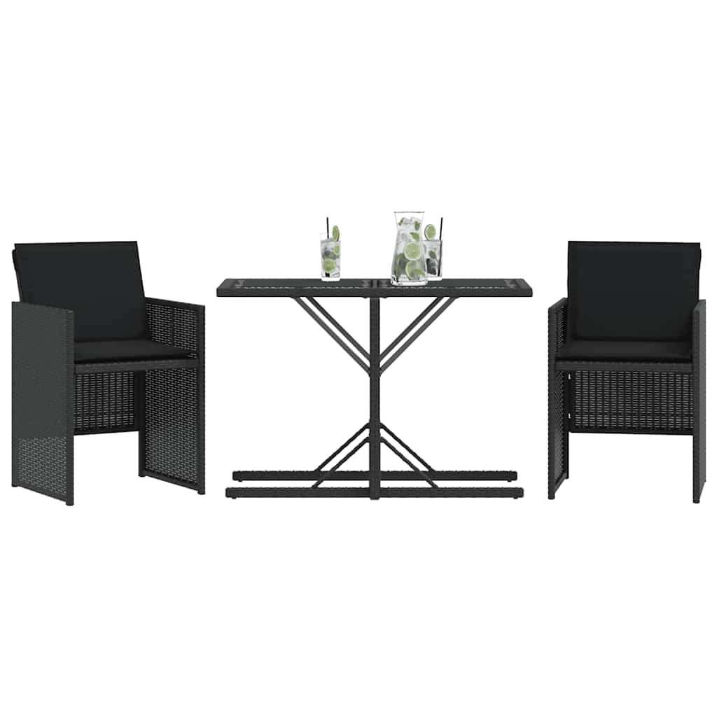 3 részes fekete polyrattan bisztrógarnitúra párnával 3
