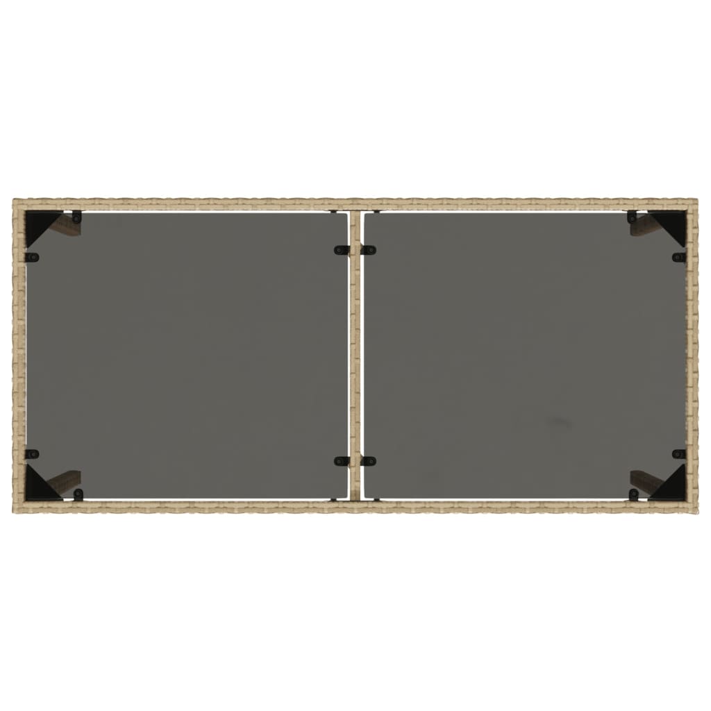 Bézs polyrattan üveglapos kerti asztal 115x54x74 cm 7