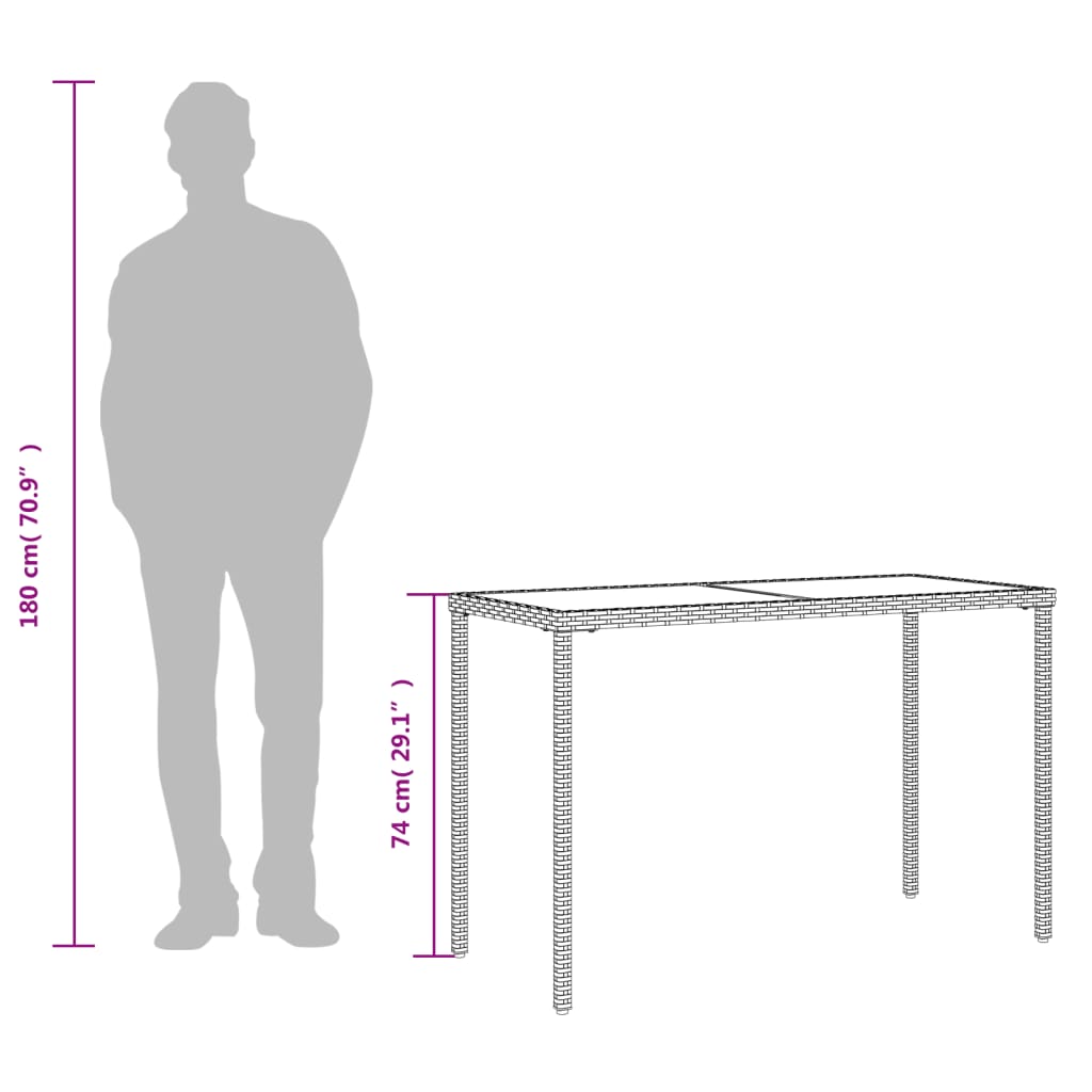 Bézs polyrattan üveglapos kerti asztal 115x54x74 cm 9