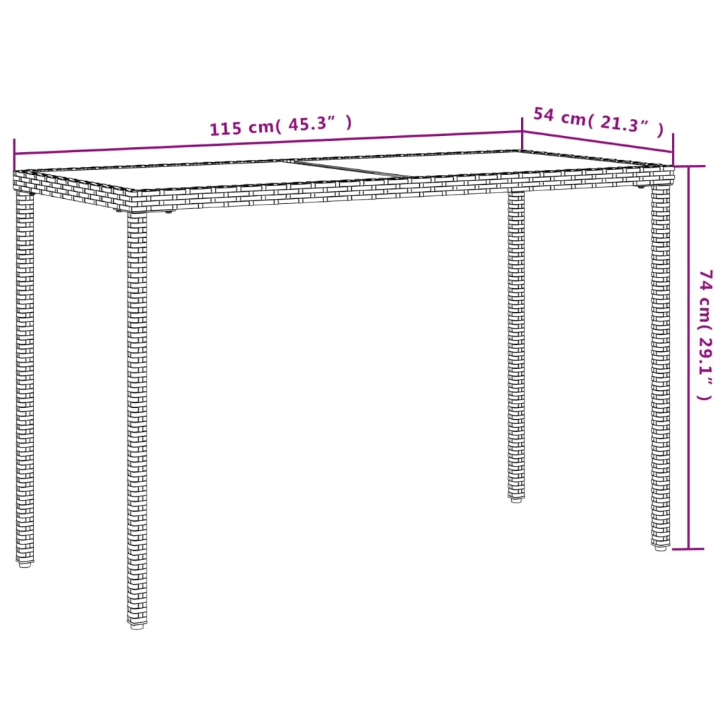 Bézs polyrattan üveglapos kerti asztal 115x54x74 cm 10