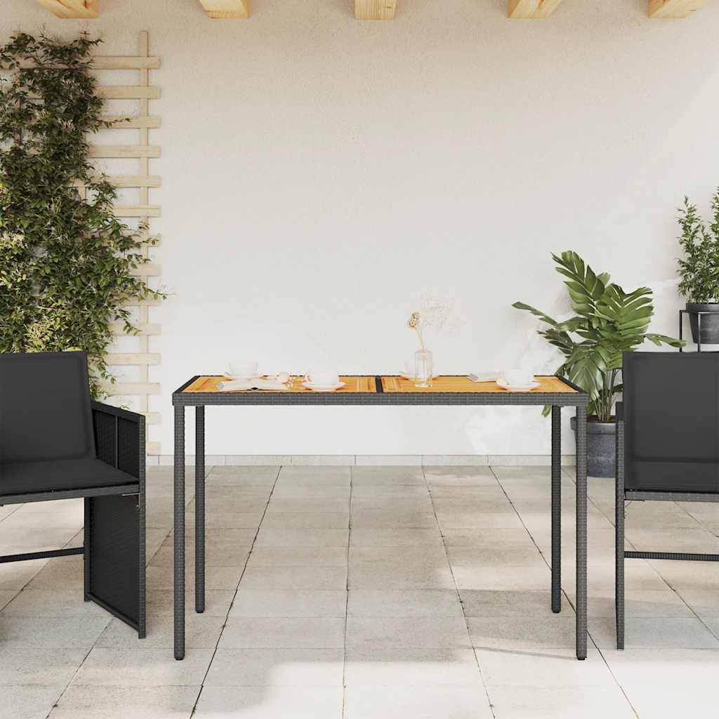 Fekete polyrattan akácfa lapos kerti asztal 115x54x74 cm 3
