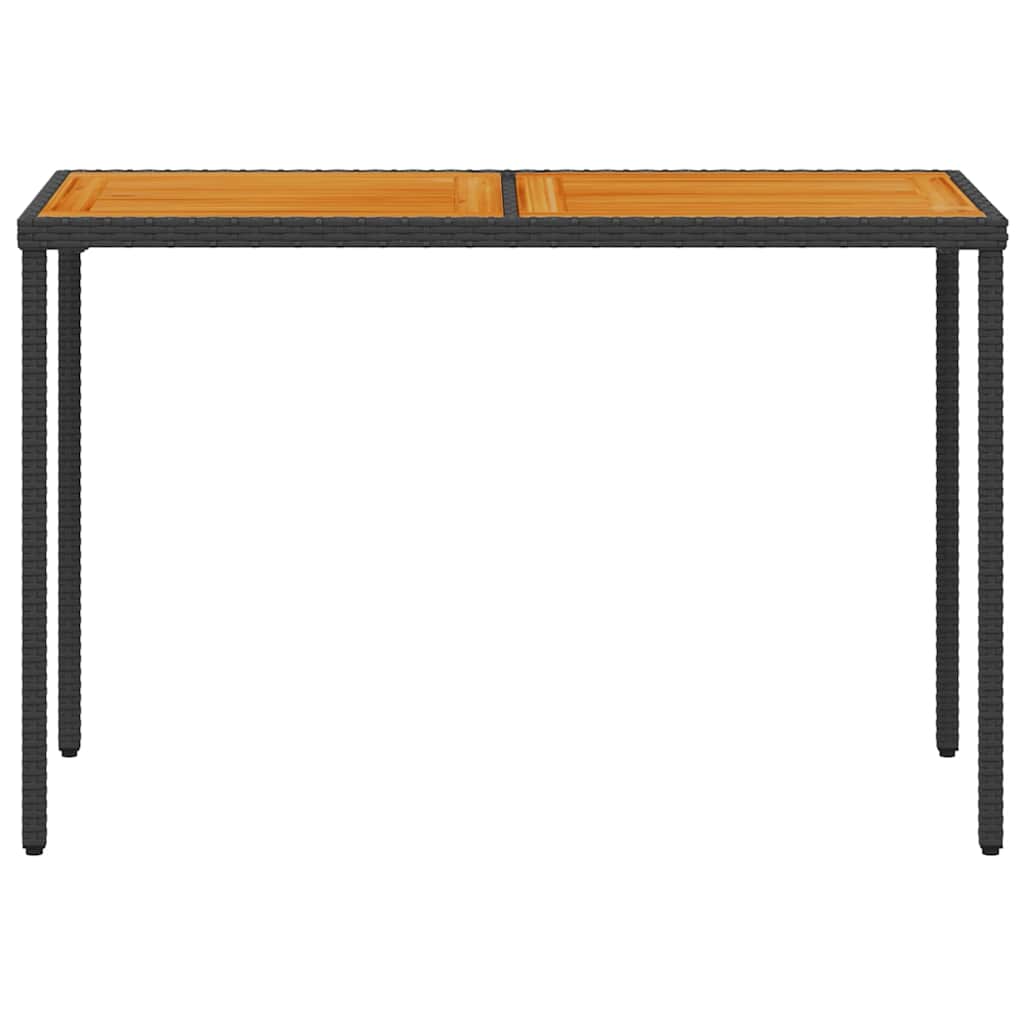Fekete polyrattan akácfa lapos kerti asztal 115x54x74 cm 4