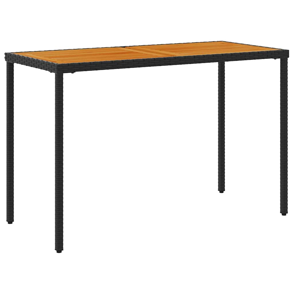 Fekete polyrattan akácfa lapos kerti asztal 115x54x74 cm 6