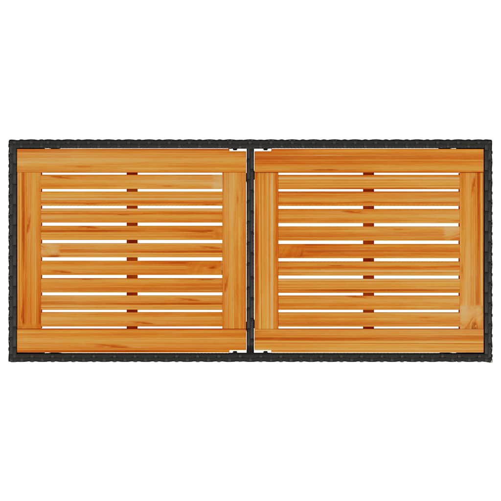 Fekete polyrattan akácfa lapos kerti asztal 115x54x74 cm 7