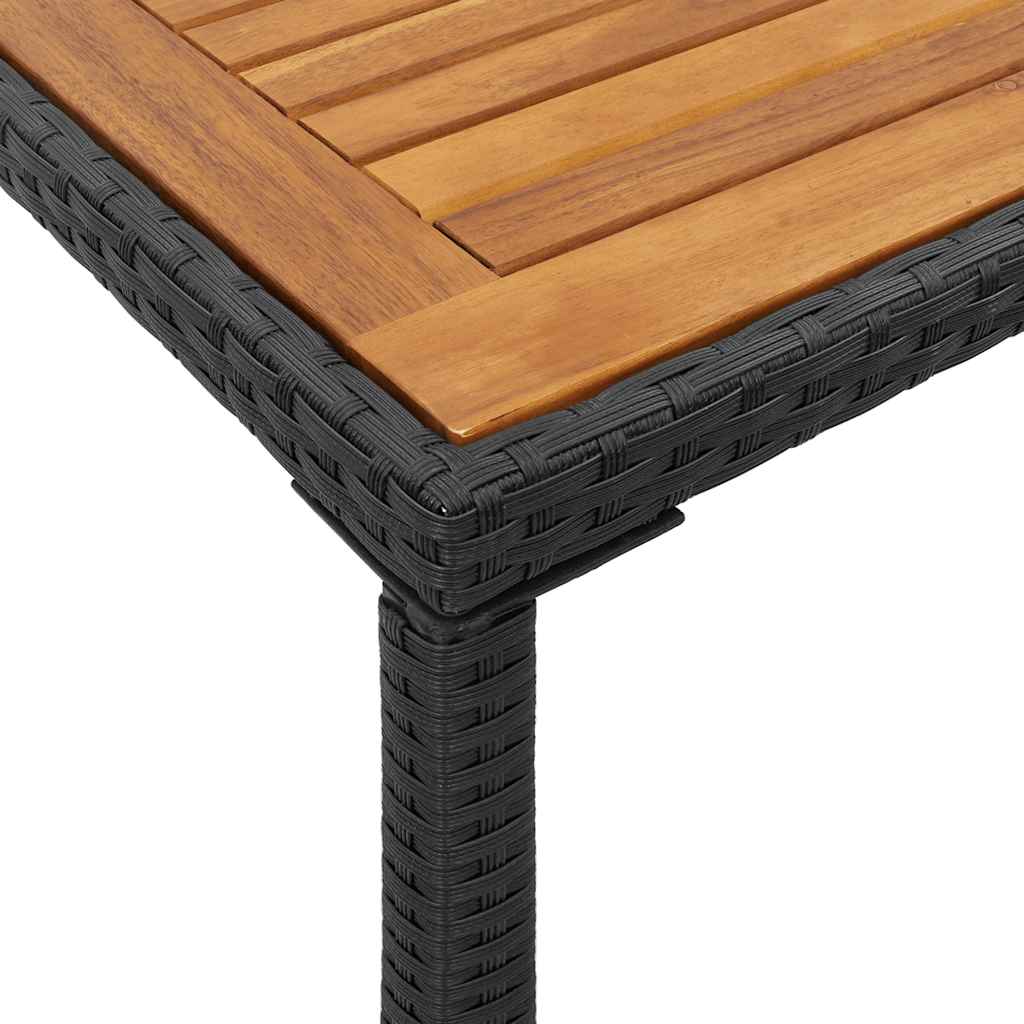 Fekete polyrattan akácfa lapos kerti asztal 115x54x74 cm 8