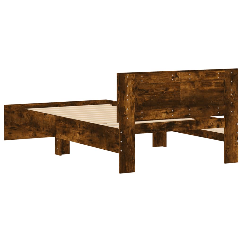 Füstös tölgyszínű szerelt fa ágykeret fejtámlával 100 x 200 cm 7