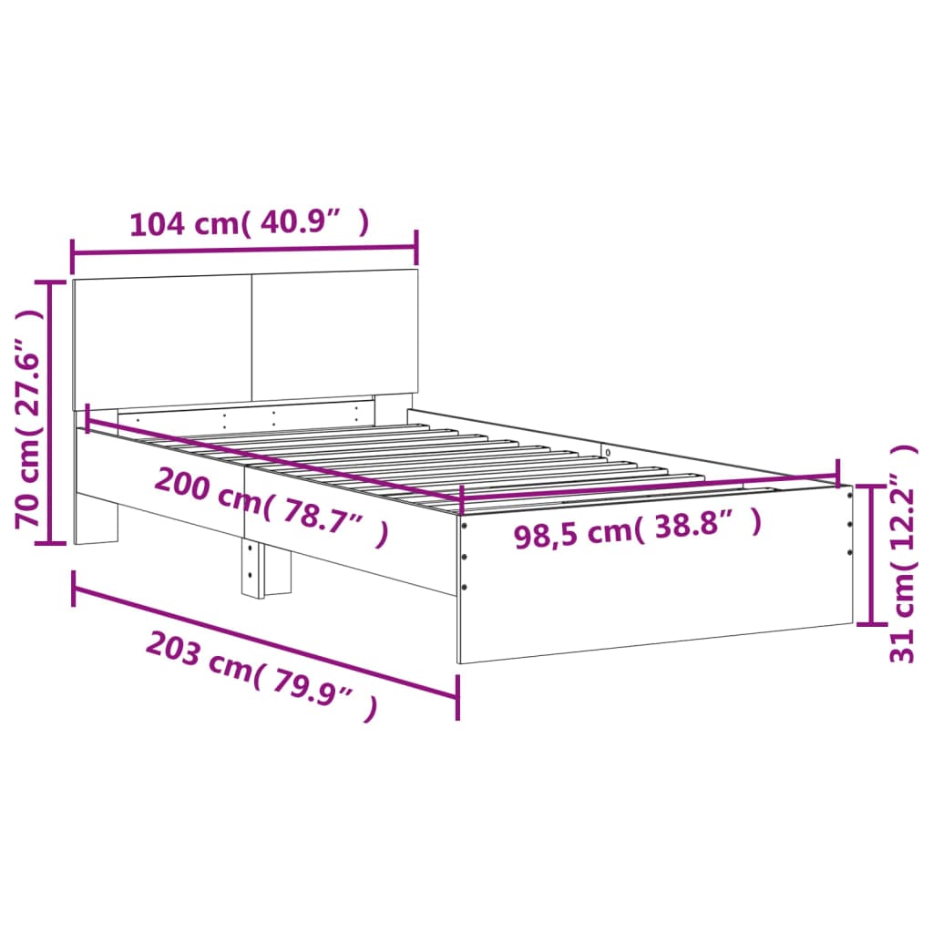 Barna tölgy színű fejtámlás ágykeret matrac nélkül 100 x 200 cm 10