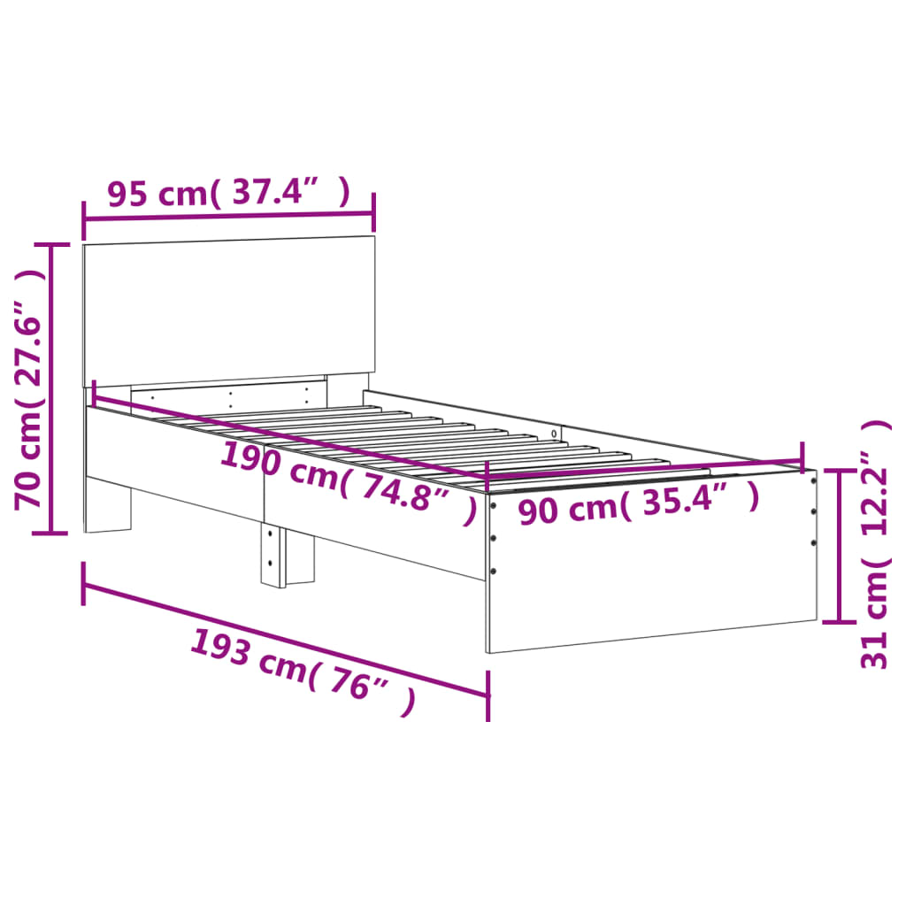 Füstös tölgy színű szerelt fa ágykeret fejtámlával 90 x 190 cm 10
