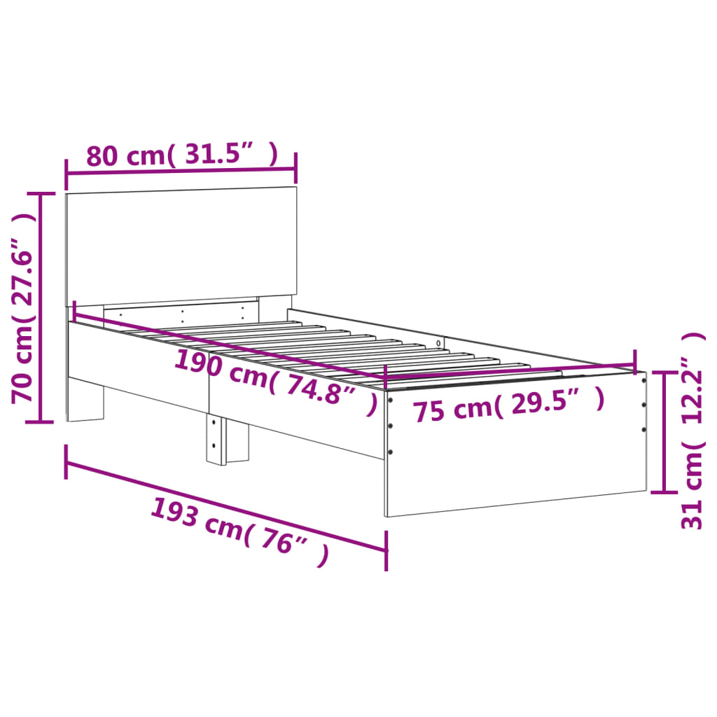 Füstös tölgy színű szövet ágykeret fejtámlával 75x190 cm 10