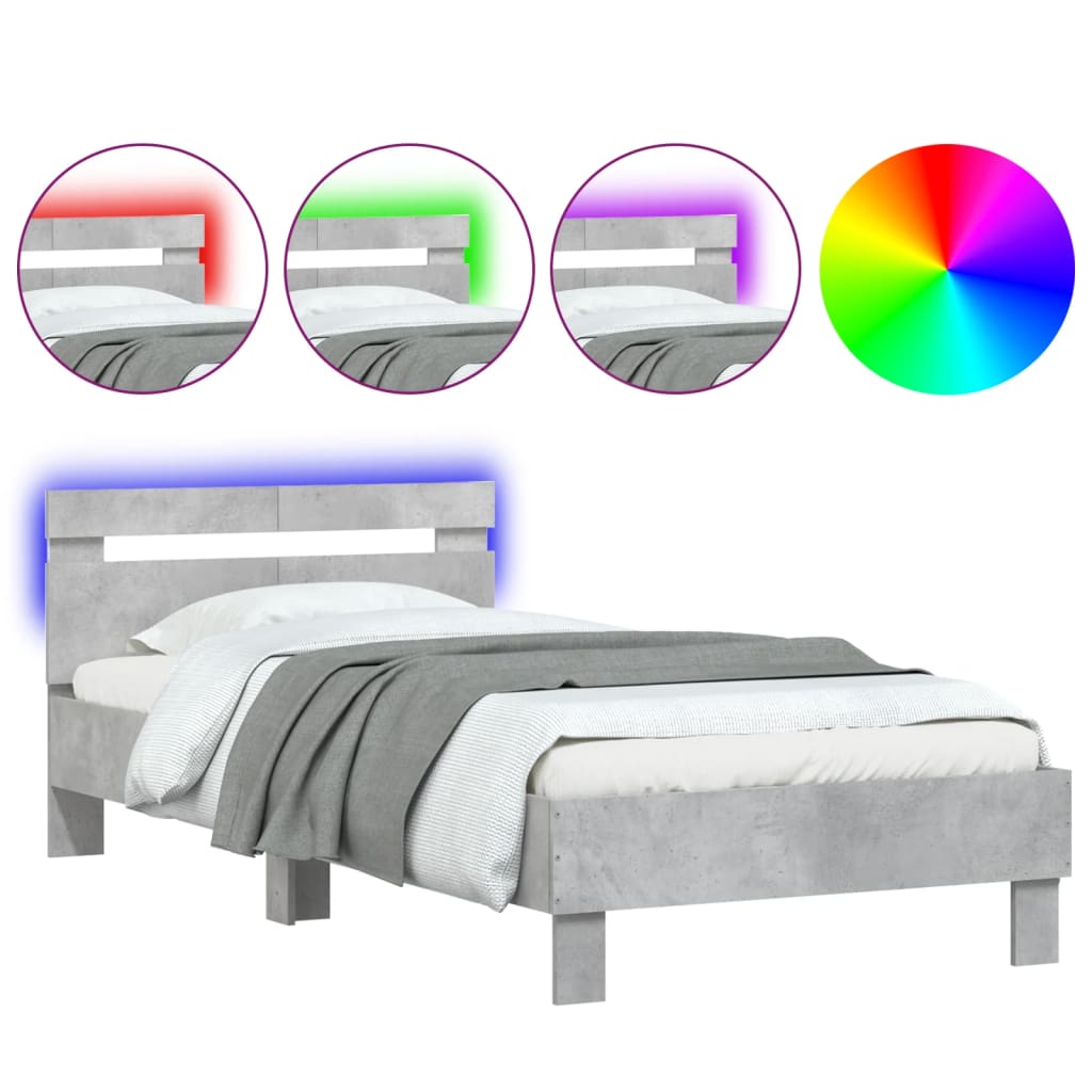 Betonszürke ágykeret fejtámlával és LED-világítással 100x200 cm 2