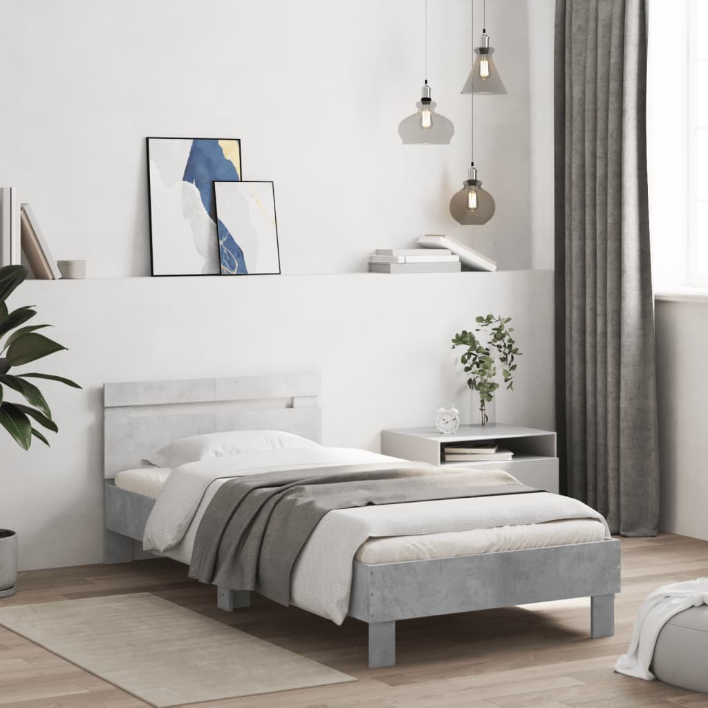 Betonszürke ágykeret fejtámlával és LED-világítással 100x200 cm 3