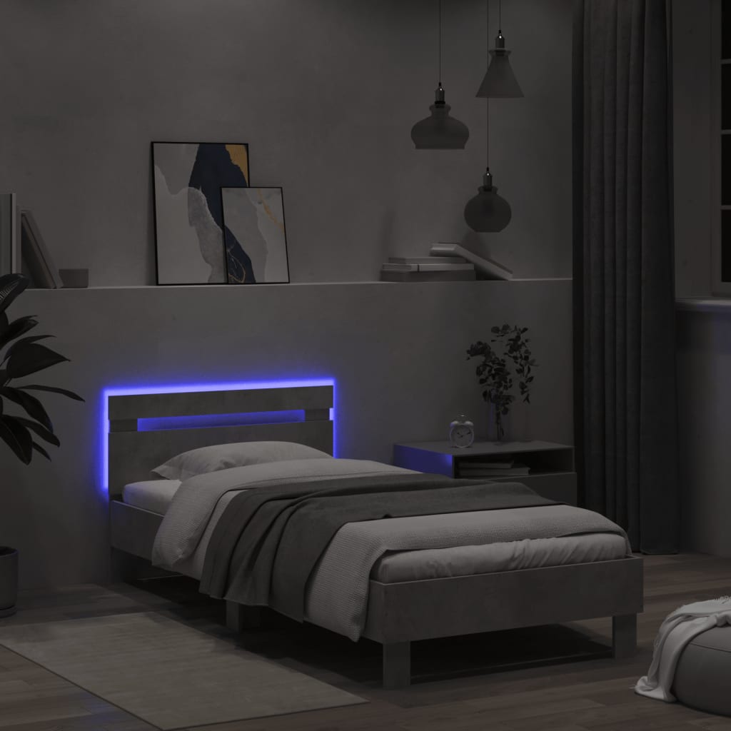 Betonszürke ágykeret fejtámlával és LED-világítással 100x200 cm 4