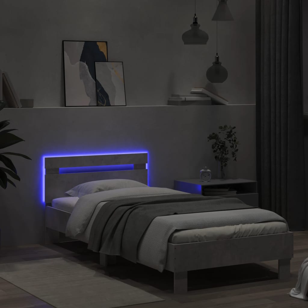 Betonszürke ágykeret fejtámlával és LED-világítással 90x200 cm 4