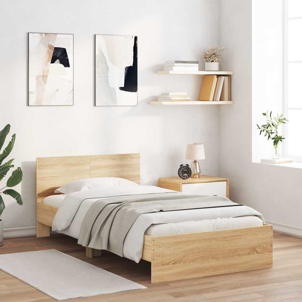 Sonoma tölgy színű ágykeret fejtámlával és LED-ekkel 100x200 cm 4