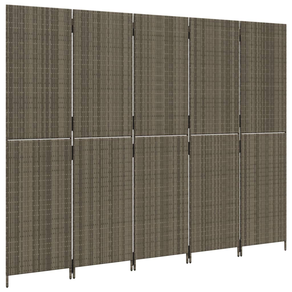 Szürke 5-paneles polyrattan térelválasztó 4