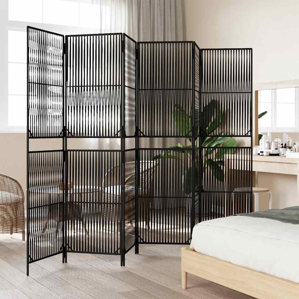 Fekete 6-paneles polyrattan térelválasztó 3