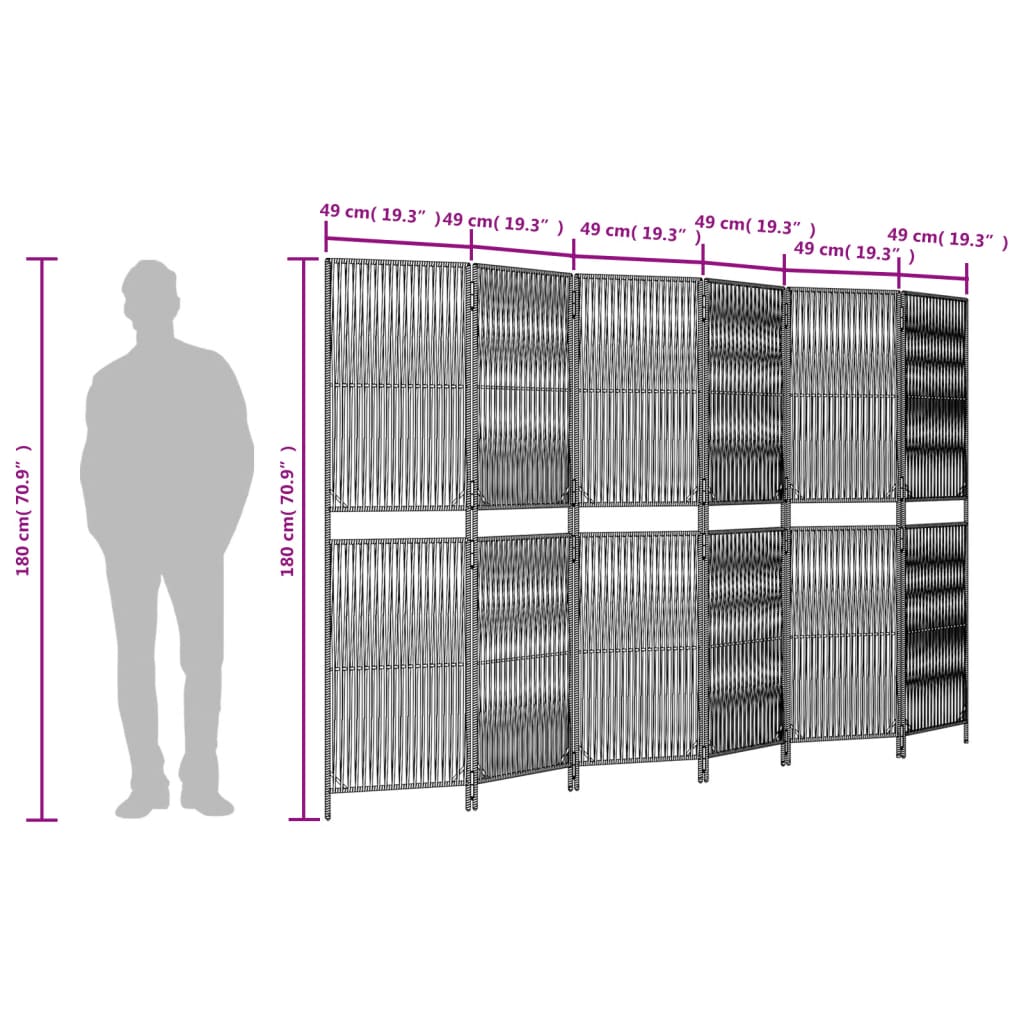Szürke 6-paneles polyrattan térelválasztó 9