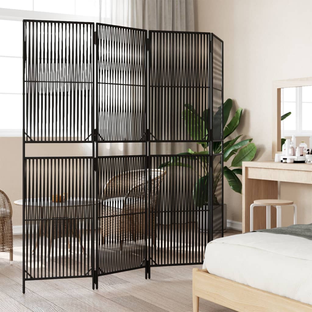 Fekete 4 paneles polyrattan térelválasztó 3