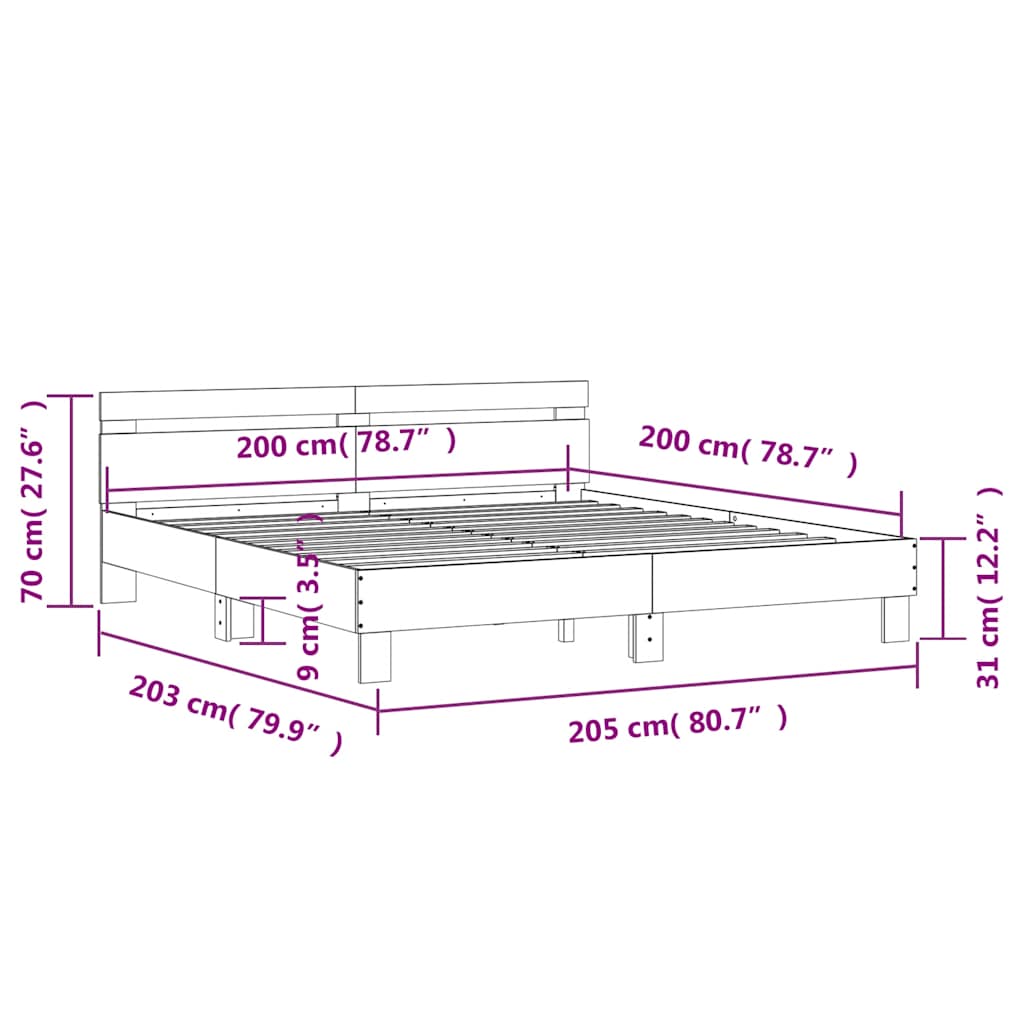 Barna tölgy ágykeret fejtámlával és LED-del 200 x 200 cm 15