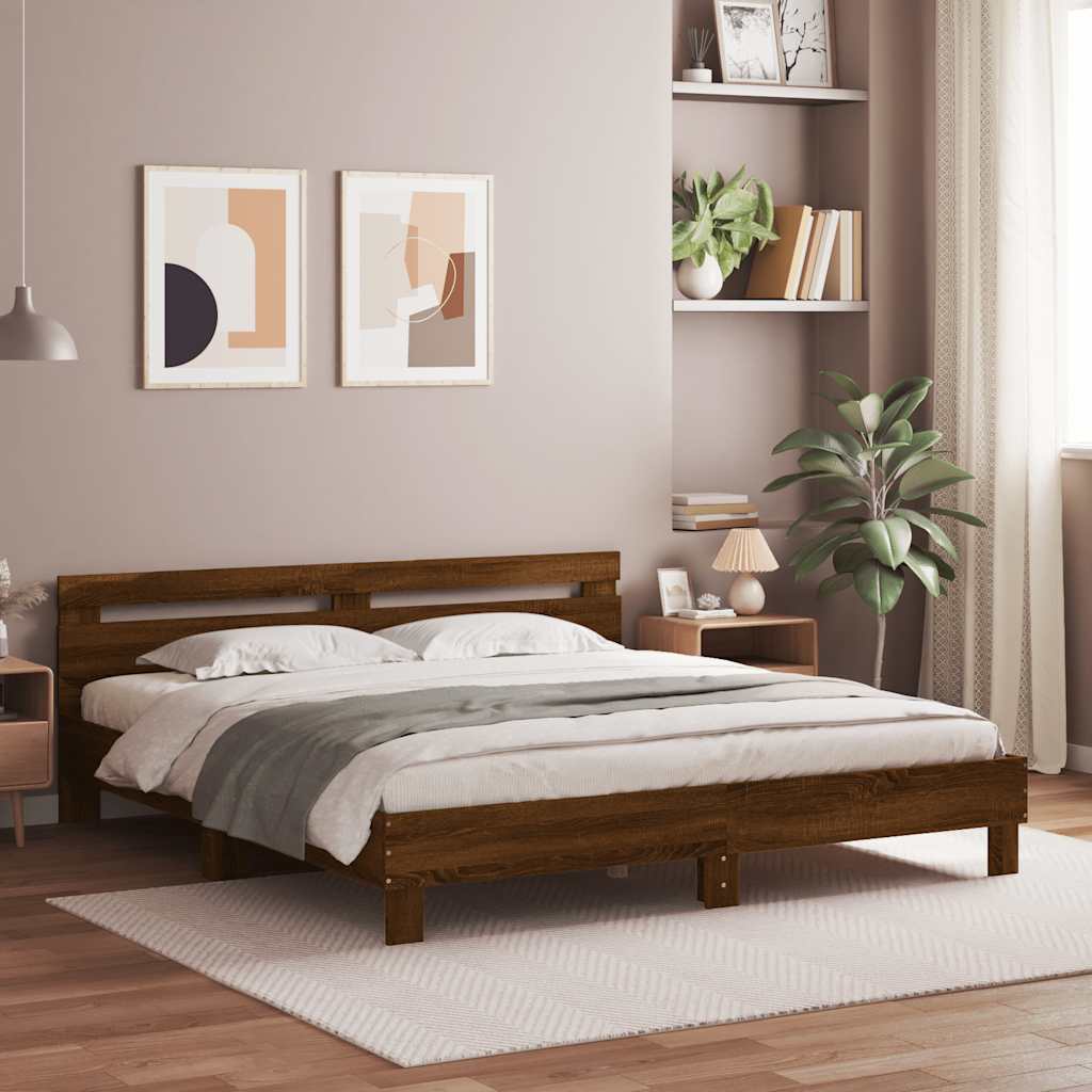 Barna tölgy ágykeret fejtámlával és LED-del 200 x 200 cm