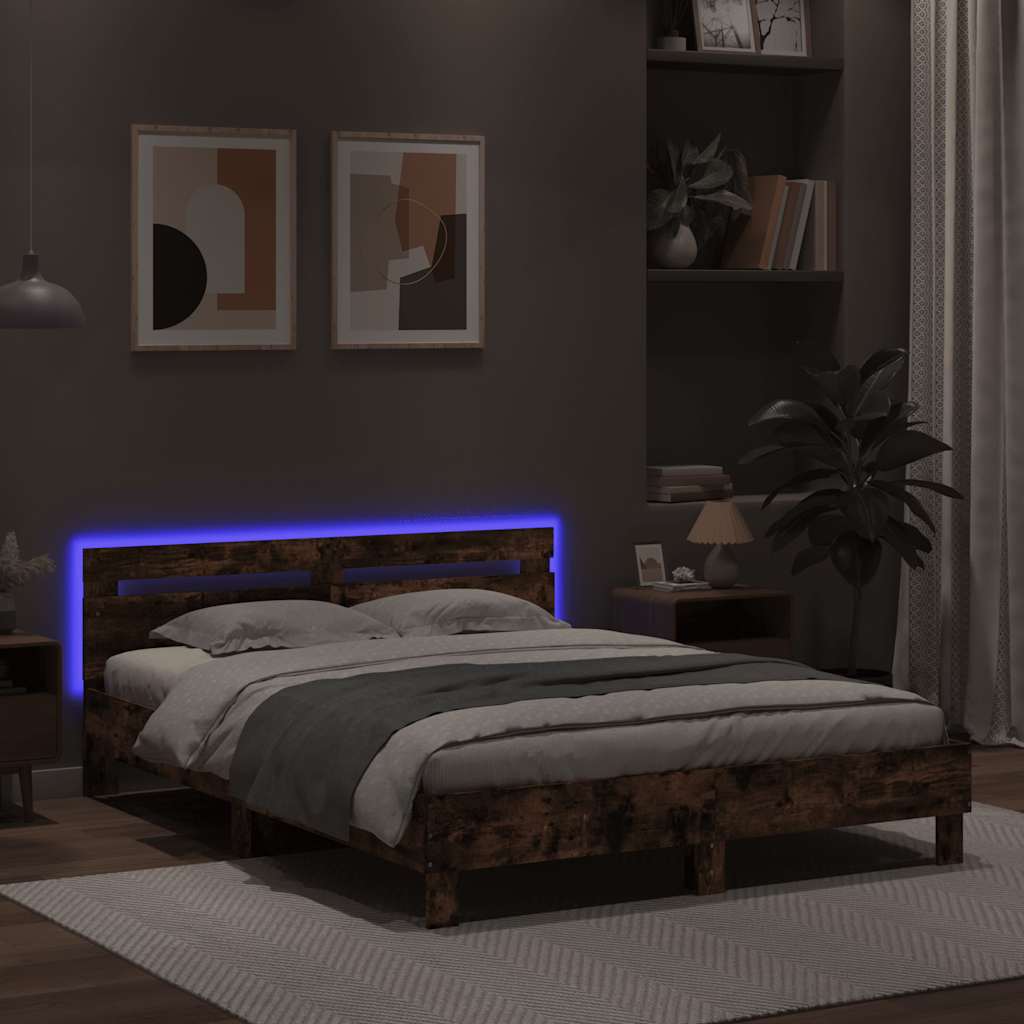 Füstös tölgy színű ágykeret fejtámlával és LED-del 140x190 cm 4