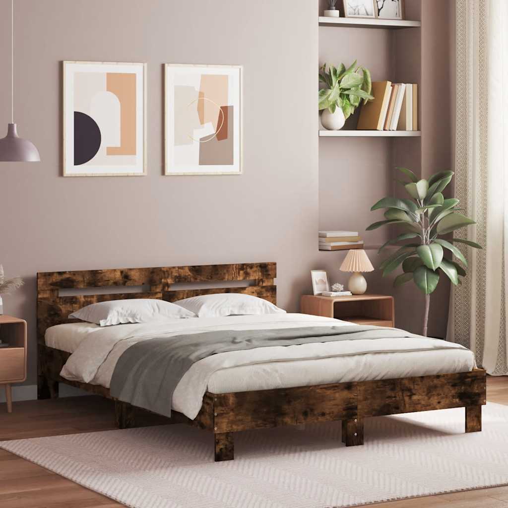 Füstös tölgy színű ágykeret fejtámlával és LED-del 140x190 cm