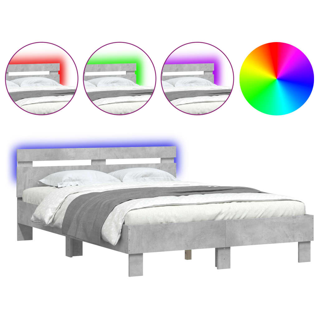 Betonszürke ágykeret fejtámlával és LED-del 135x190 cm 2