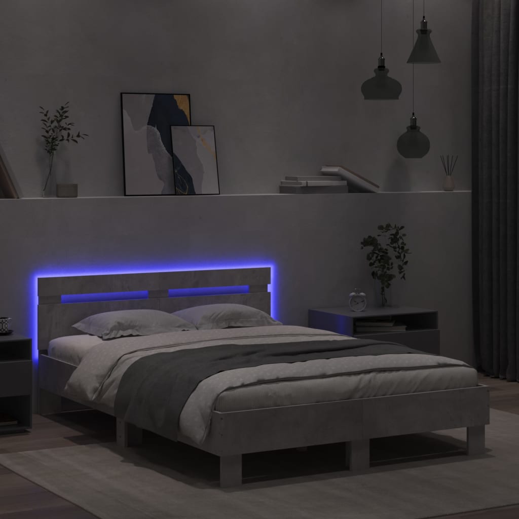 Betonszürke ágykeret fejtámlával és LED-del 135x190 cm 4