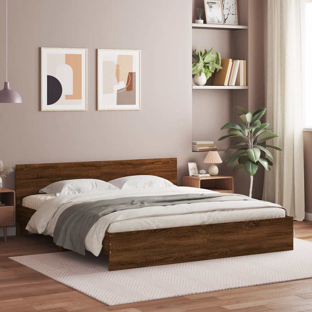 Barna tölgy ágykeret fejtámlával és LED-del 200 x 200 cm