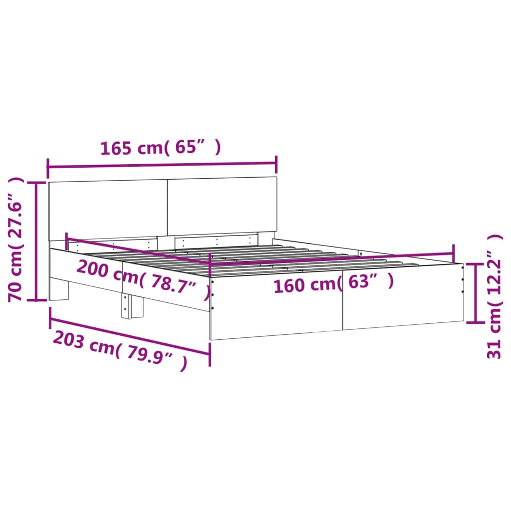 Betonszürke ágykeret fejtámlával és LED-del 160 x 200 cm 15