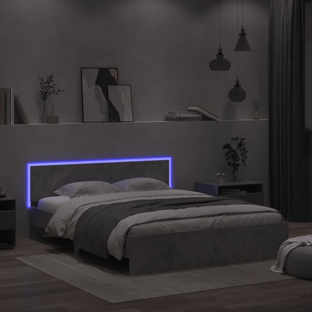 Betonszürke ágykeret fejtámlával és LED-del 160 x 200 cm 4
